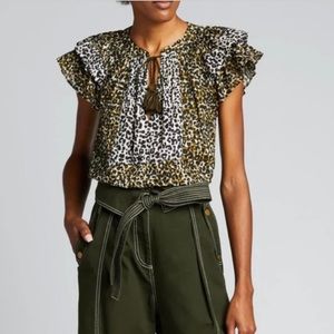 Ulla Johnson green leopard blouse